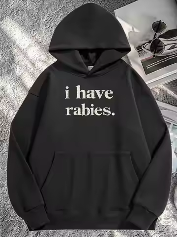 Hoodie Essential: I Have Rabies Black Essential Hoodie, Collar, Slightly Stretchy Fabric, Regular Fi
