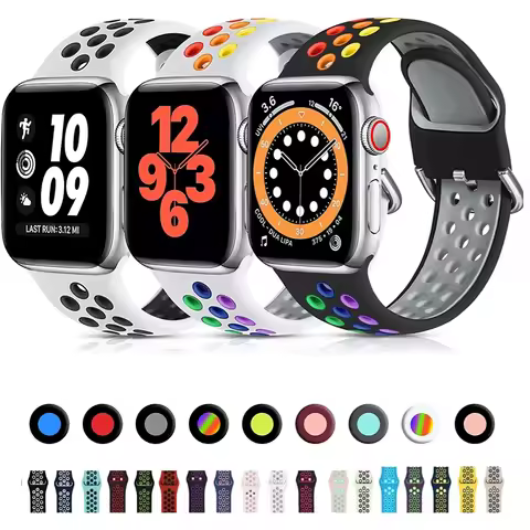 Silicone strap For Apple watch 6 5 4 SE 44mm 40mm 10 9 8 7 41mm 42mm 45mm 46mm Sport wristband iwatc
