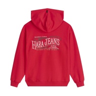 [ส่งฟรี] Hara ฮาร่า ของแท้ เสื้อกันหนาวฮู้ดดี้ ซิปหน้า  สีแดง สกรีนลายด้านหลัง Cotton 100% ผ้ายืดใส่สบาย รุ่น