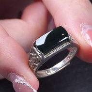 墨翠翡翠馬鞍戒指 925純銀鑲嵌 | 天然緬甸玉A貨翡翠 | 送禮