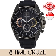 [Time Cruze] Seiko SSB349 Chronograph Tachymeter Quartz Silicon Strap Black Dial Men Watch SSB349P SSB349P1