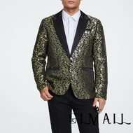 GML-Men Tuxedo Jacket Lapel One Button Stylish Floral Blazer Suit Jacket for Dinner Party Prom Wedding