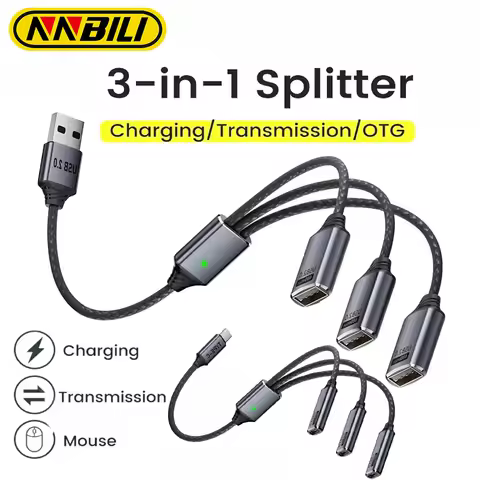 NNBILI 3 in 1 USB A/Type C Splitter HUB Expansion Cable Multi Port Expander Phone Charger Adapter OT