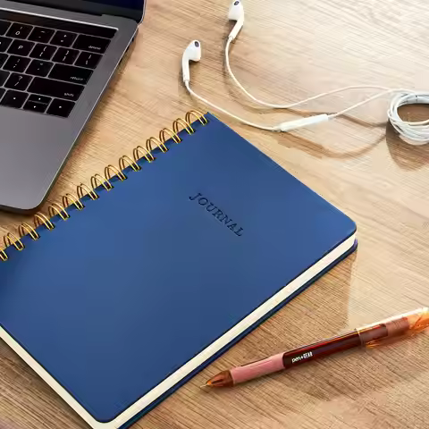 PU Cover Journal, Navy, 240 Pages, Spiral, Uncoated Paper.