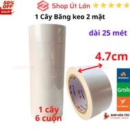Băng keo 2 mặt rộng 4.7cm dài 25 mét mỗi cuộn lõi giấy 3mm - 1 cây có 6 cuộn