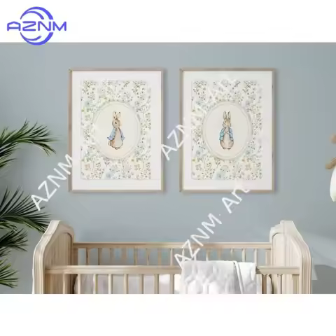 1/2Pcs Frameless Rabbit Nursery Decoration,Retro Peter Rabbit Print,Unisex Nursery Art, Beatrix Pott