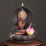 Zen Incense Ceramic Buddha Hand Home Ornaments Waterfall Backflow Incense Burner Lotus Incense Stick Holder Purple Clay Censer