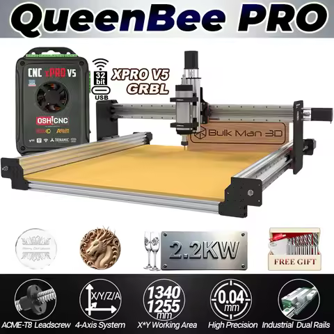 High-Precision 4-Axis BulkMan3D CNC Router QueenBee PRO with xPROV5 GRBL Controller 2.2KW Spindle 3N