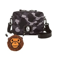 imported 2025 Bape Outdoor Tide Brand Universal Black Monkey Head Large Capacity Shoulder Messenger 