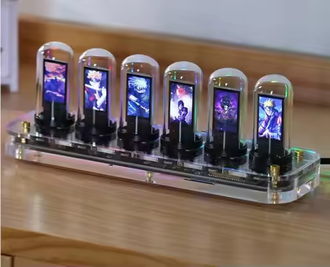 Glow Nixie Tube Clock Mobile APP Editable IPS Display Digital Calendar Stopwatch Time Modern Desk Ge