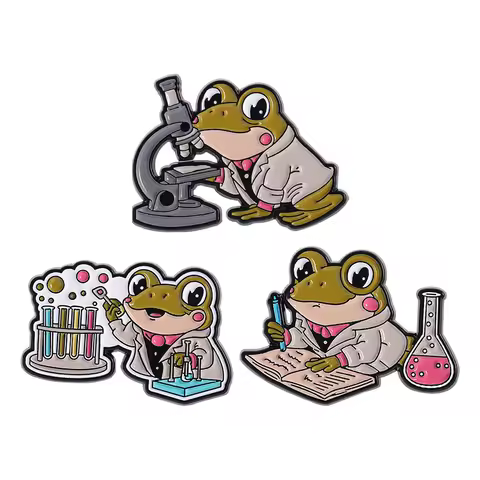 Frog Scientist Brooch Enamel Pins Cartoon Dr. Frog Lab Chemical Experiments Microscope Brooch Lapel 