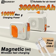 🔥3C 30000mAh Powerbank 100W Magnetic wireless fast charging Portable Mini original Bank kuasa