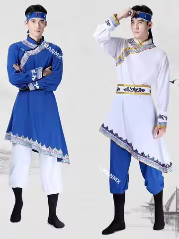 Chinese Style Mongols Costume Mens Mongolian Dance Performance Costume Wrestling Chopstick Dance Per