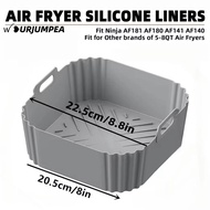 URJUMPEA ELO Reusable Air Fryer Basket, Square Heightened Air Fryer Baking Tray,  5.5-6.2L Silicone 