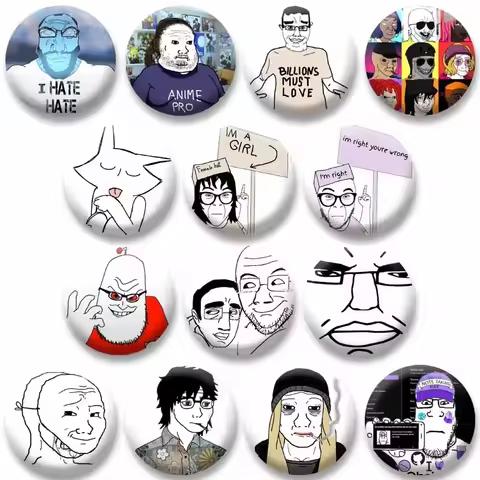 Creative Funny Wojak Meme Badge Cartoon Soyjak Smiling Face Brooch Button Pin Bag Hat Clothes Decor 