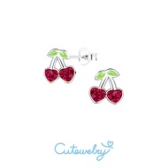 Cutjewelry | Cherry Diamond Silver Earrings-Red