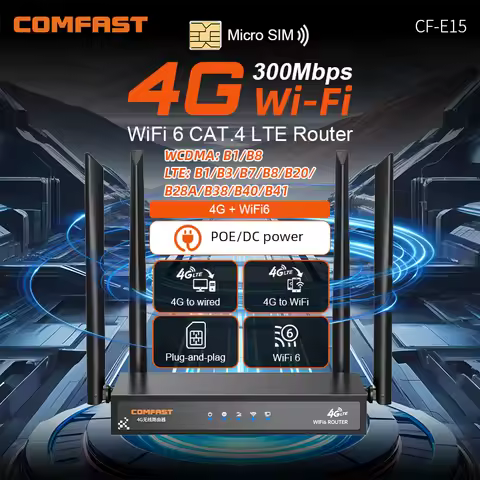 COMFAST 4G LTE Router WiFi6 286Mbps Wireless Router 4 Antennas For Home/Outdoor/RV Use Type-c/DC Pow