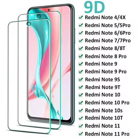 9D Protection Glass For Xiaomi Redmi Note 4 4X 5 6 7 8 9 10 11 Pro Screen Protector Redmi Note 8T 9T