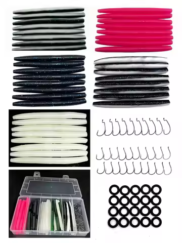 Donglejian 91pcs Soft Lure Set 4in High Quality Artificial Bait Senko Worm High-carbon Hook Fishing 