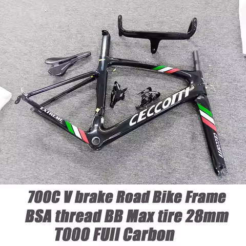T1000 Carbon Road Bike Frameset with Carbon Handlebar and Carbon Saddle, Complete Bicycle Frame VBra