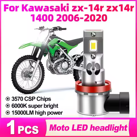 1PCS H11 H8 H9 Motorcycle Headlight 6000K Super Bright White 3570 CSP Chips Moto Bulb For Kawasaki z