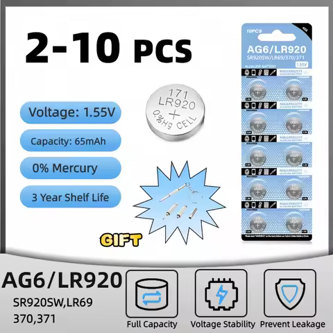 2-10PCS 1.5V Coin Battery AG6 371 SR920SW LR920 SR927 171 370 L921 LR69 SR920 Button Batteries For W