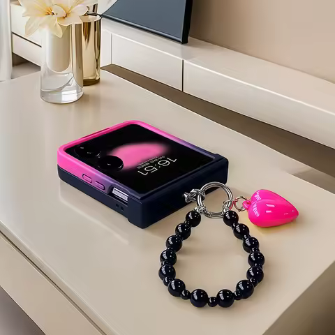 Black Rose Gradient Chain Hinge Case For Samsung Galaxy Z Flip 3 4 5 6 7 For Motorola Razr 50 60 Ult