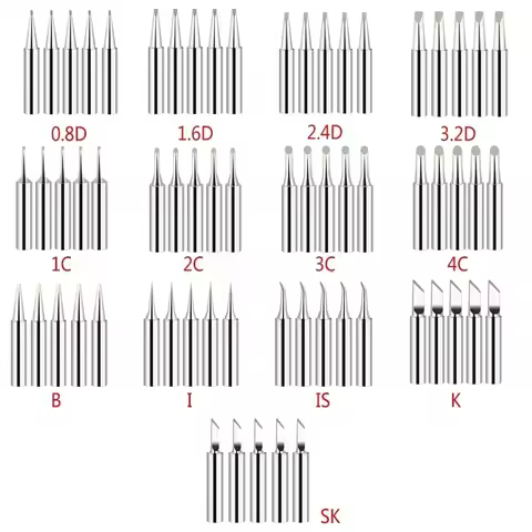 5Pcs 900M-T Soldering Iron Tips Bit IS/I/B/K/SK/2.4D/3.2D/1C/2C/3C/4C Lead-Free Welding Tips Head