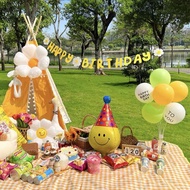 Children Happy Birthday Balloon Set Party Decoration Picnic Spring Outing Outdoor Background Wall Ba