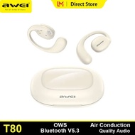 Awei T80 OWS หูฟังไร้สาย บลูทู ธ 5.4 ตะขอหูเบส หูฟังการนำอากาศแบตเตอรี่จอแสดงผลดิจิตอล IPX6 กันน้ำกี