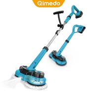 QIMEDO Cordless Cleaning Brush with 4 Adjustable Angles 8 Replaceable Brush Heads Long Handle M2