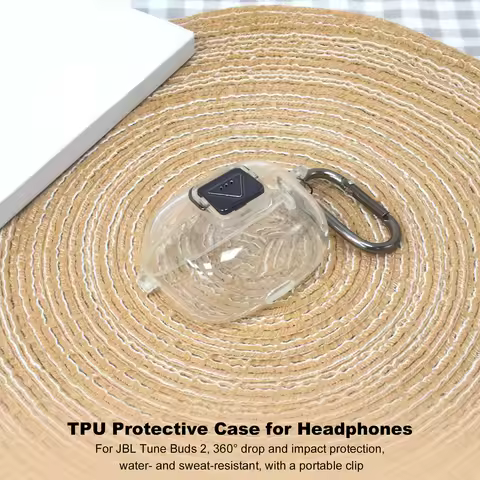 TPU Protective Cover with Carabiner Headphone Cover Wireless Earbuds Protector for JBL Tune Buds 2 B