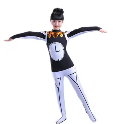 Girl Black white clock costume time clock cosplay festival dance clothes for children funny performa