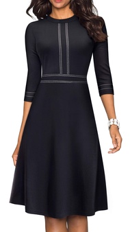 Women's Chic Crew Neck 3/4 Sleeve Party Homecoming Aline Dress A135