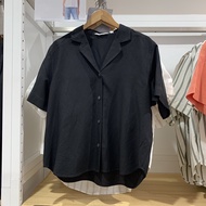UniqloˉJapanese Single Womens 2025 New Summer Linen Blended Open Collar Shirt Casual Commuter Short