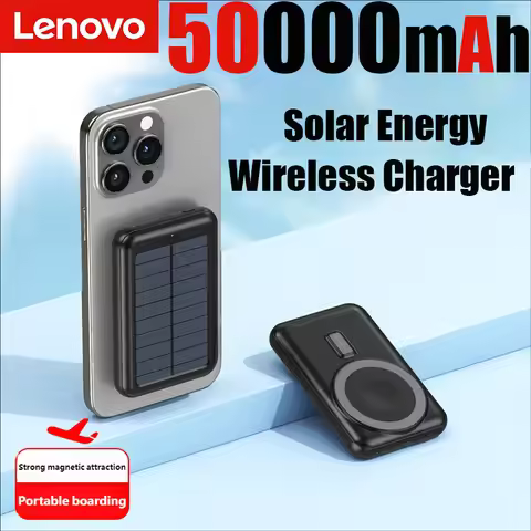 Lenovo 50000mAh Solar Power Bank Magnetic Wireless Power Bank Super Fast Charging Portable External 