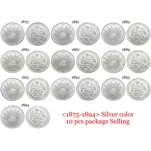 Mexico 1875 - 1894 10 Pcs Selling 8 Reales Republic Mexicana Silver Plated Copy Commemorative Coin W