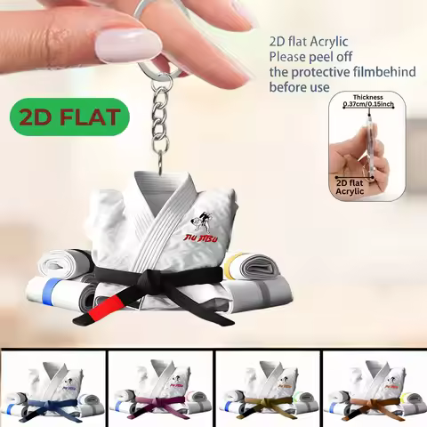 2D Judo Suit Keychain Jiu-Jitsu Themed Pendant Flat Acrylic Ornament Charms Karate Hanging Decoratio