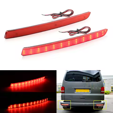 2PCS Red LED Rear Bumper Reflector Brake Light Fog Lamp For VW T5 Transporter Multivan Caravelle Fog