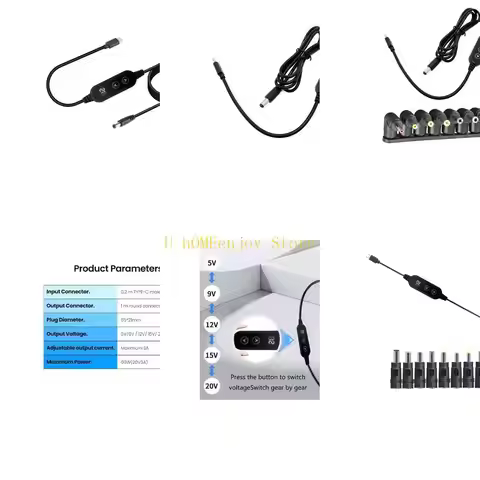 B0KF Efficient USB Type C PD36-100W to DC5.5x2.1mm Cable 5-20V Adjustable Voltages