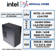 JUSTIT Intel LGA1700 Office PC Package ( I3-14100 / I5-14400 & 8GB / 16GB & 240GB / 480GB )