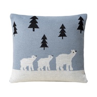 Cottage Yarn Polar Bears Blue Knitted Jacquard Cushion Cover 45x45cm (Blue)Christmas Decor