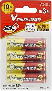 Ohm (OHM) LR6VB4P 08-4133 Ohm Electric V Alkaline Battery, 10 Years Storage, AA Type, 4 Pack