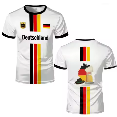 Summer New Men's Germany Football Jersey Tshirt Short Sleeve Tees Soccer Uniform Casual German Map F