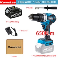 Kamolee 13mm Brushless 650N.M Torsi Tinggi 3 In 1 Bor Listrik 2450rpm Bor Listrik Dampak Kecepatan Tinggi