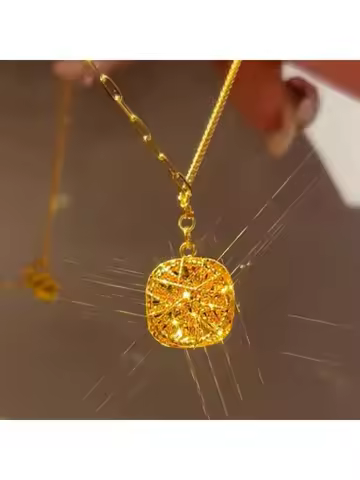 Real 18K Gold Square Pendantfor Woman Luxury AU750 Pendant Necklace Fine Jewelry High-quality Banque