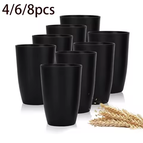 4/6/8 Piece Set of Black Reusable Pot-Bellied Cups Made of PP Material, Suitable for Holiday Parties