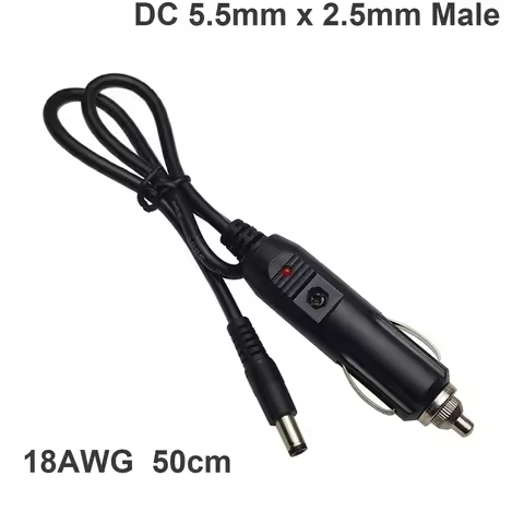 DC 5.5mm x 2.5mm Male to Car Cigarette Lighter Male Plug Charger Auto Power Supply 18AWG Cable for C