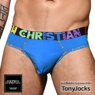 กางเกงในชาย Andrew Christian Underwear Pride Cotton Brief - Electric Blue/Rainbow by TonyJocks ทรงบรีฟ สีฟ้า เอวโลโก้ สีรุ้ง กกนผช กกนผู้ชาย กางเกงในผช กางเกงชั้นในผช