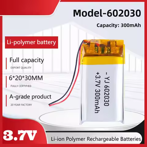 602030 Lithium Polymer Battery 300mAh 3.7V Li-ion Polymer Rechargeable Batteries for Bluetooth Heads